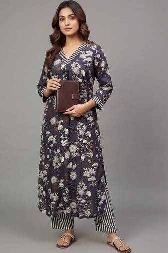 everyday workwear women floral printed regular kurta with trousers