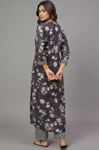 everyday workwear women floral printed regular kurta with trousers
