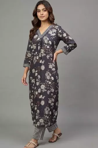 everyday workwear women floral printed regular kurta with trousers