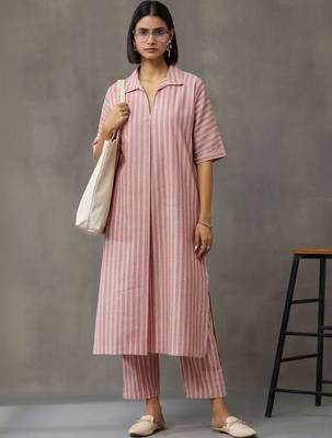 workwear women striped regular cotton kurta with trousers 1