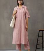 workwear women striped regular cotton kurta with trousers