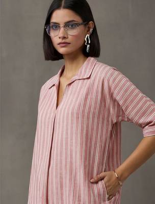 workwear women striped regular cotton kurta with trousers 2