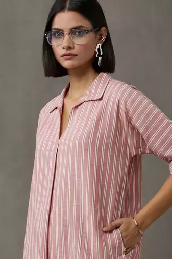 workwear women striped regular cotton kurta with trousers