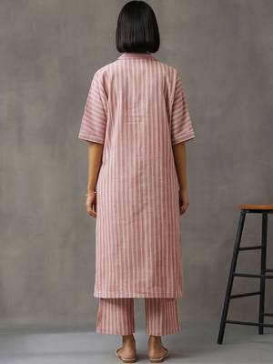workwear women striped regular cotton kurta with trousers 3
