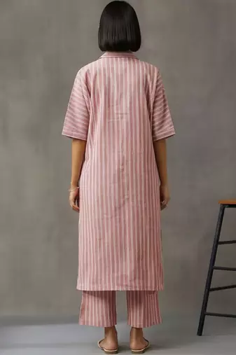 workwear women striped regular cotton kurta with trousers