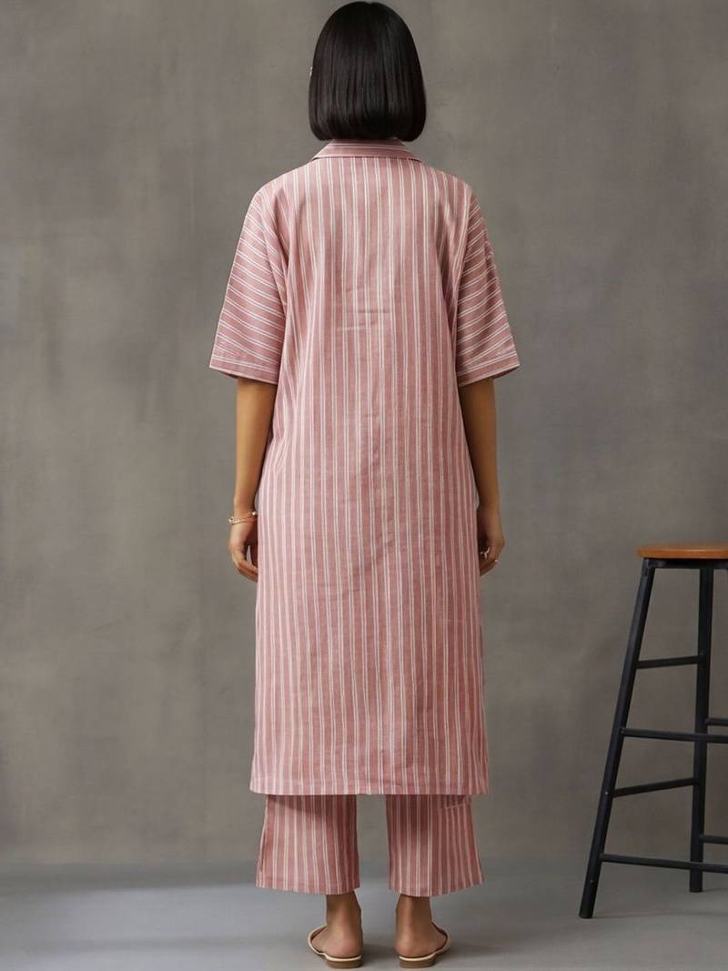 workwear women striped regular cotton kurta with trousers