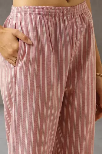 workwear women striped regular cotton kurta with trousers