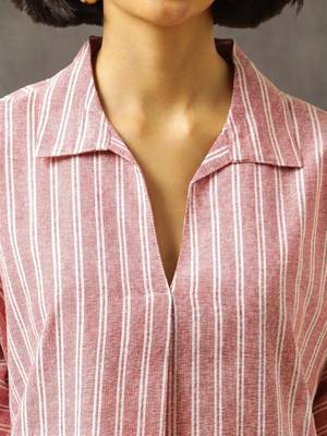 workwear women striped regular cotton kurta with trousers 5