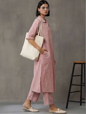 workwear women striped regular cotton kurta with trousers 6