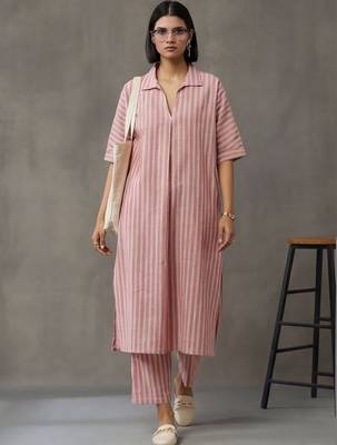 workwear women striped regular cotton kurta with trousers 7