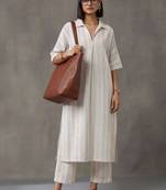 everyday workwear women striped regular cotton kurta with trousers
