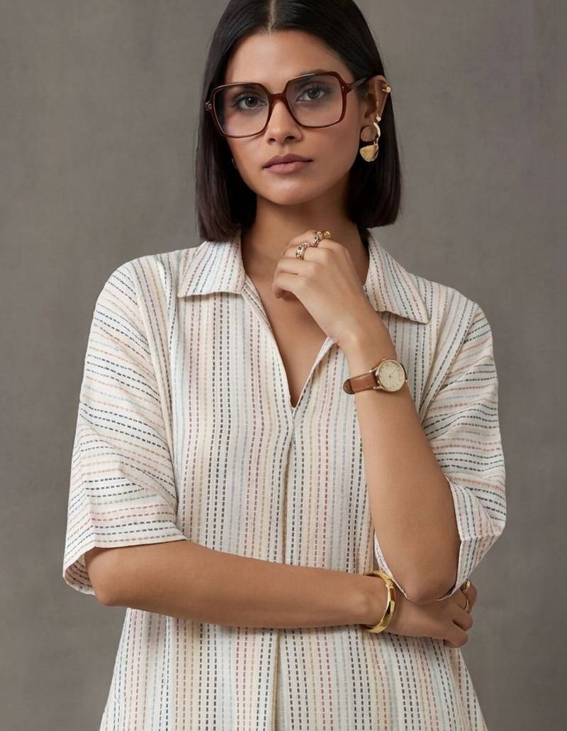 everyday workwear women striped regular cotton kurta with trousers