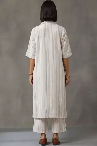 everyday workwear women striped regular cotton kurta with trousers