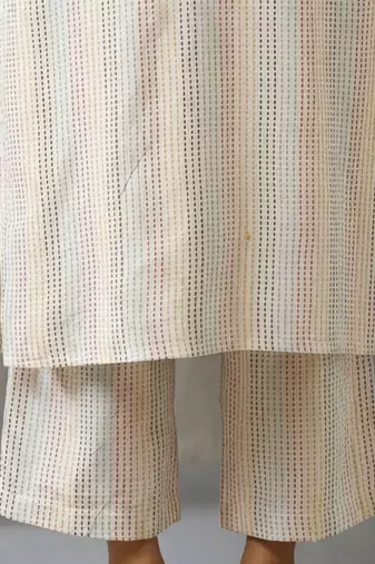 everyday workwear women striped regular cotton kurta with trousers