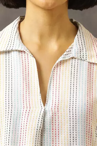 everyday workwear women striped regular cotton kurta with trousers