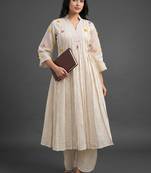 formal women striped pleated kurta with trousers
