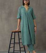 workwear women striped regular cotton kurta with trousers
