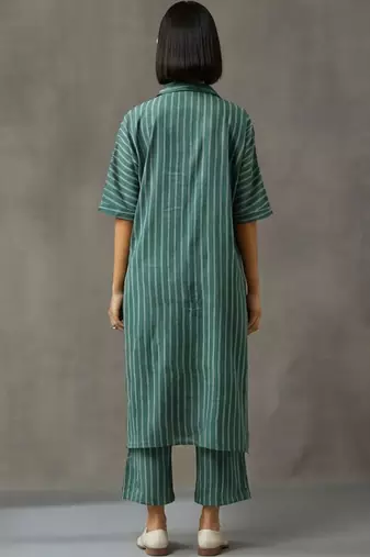 workwear women striped regular cotton kurta with trousers