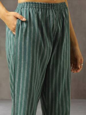 workwear women striped regular cotton kurta with trousers 4