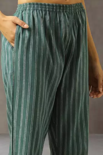 workwear women striped regular cotton kurta with trousers