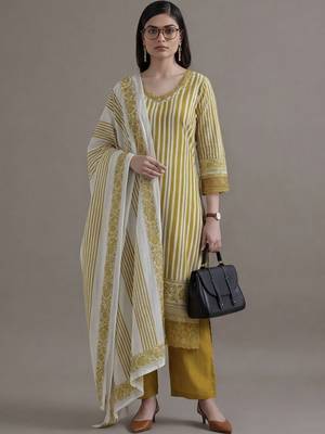 formal women printed regular sequinned cotton kurta with palazzos & with dupatta 1