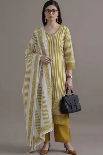 formal women printed regular sequinned cotton kurta with palazzos & with dupatta