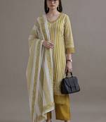 formal women printed regular sequinned cotton kurta with palazzos & with dupatta