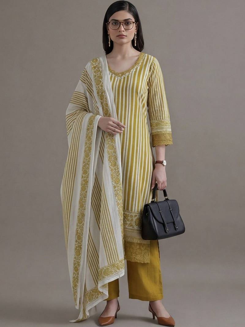 formal women printed regular sequinned cotton kurta with palazzos & with dupatta
