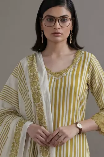 formal women printed regular sequinned cotton kurta with palazzos & with dupatta
