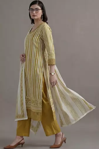 formal women printed regular sequinned cotton kurta with palazzos & with dupatta