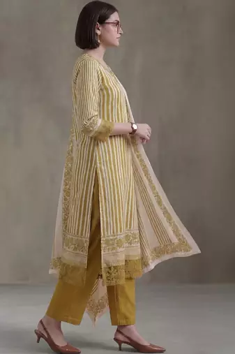 formal women printed regular sequinned cotton kurta with palazzos & with dupatta