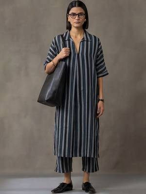 workwear women striped regular cotton kurta with palazzos 1