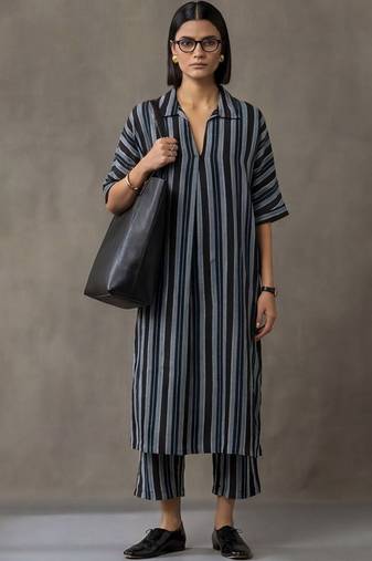 workwear women striped regular cotton kurta with palazzos