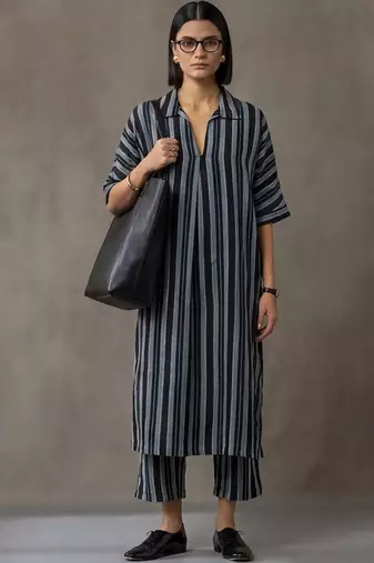 workwear women striped regular cotton kurta with palazzos