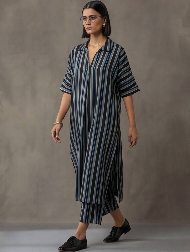 workwear women striped regular cotton kurta with palazzos