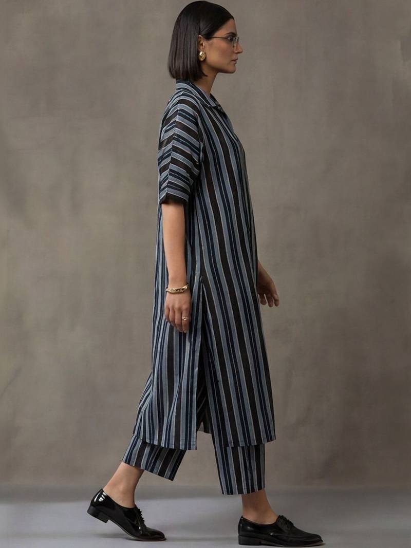 workwear women striped regular cotton kurta with palazzos