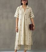 everyday workwear women striped regular cotton kurta with trousers