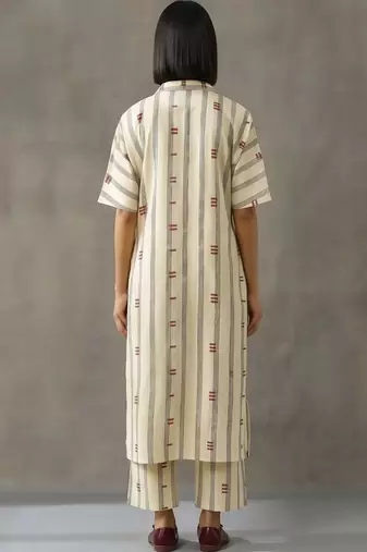 everyday workwear women striped regular cotton kurta with trousers