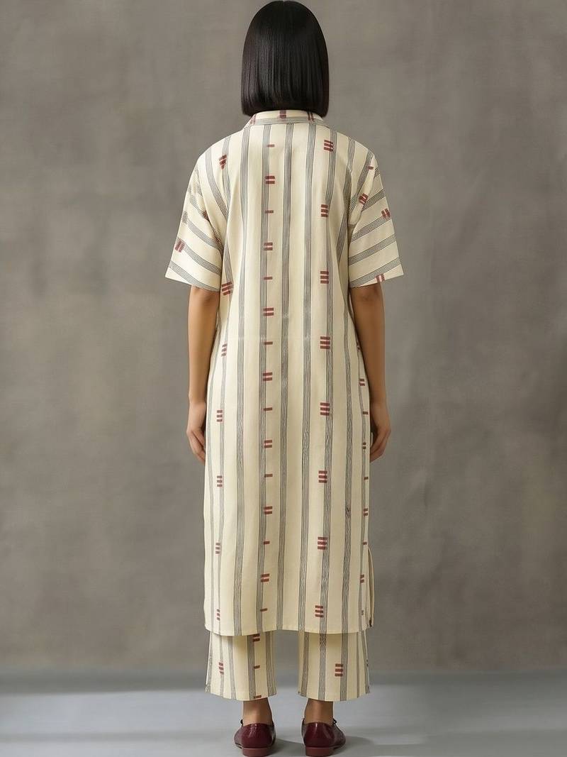 everyday workwear women striped regular cotton kurta with trousers