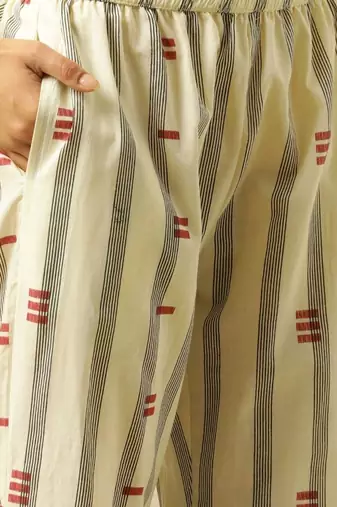 everyday workwear women striped regular cotton kurta with trousers