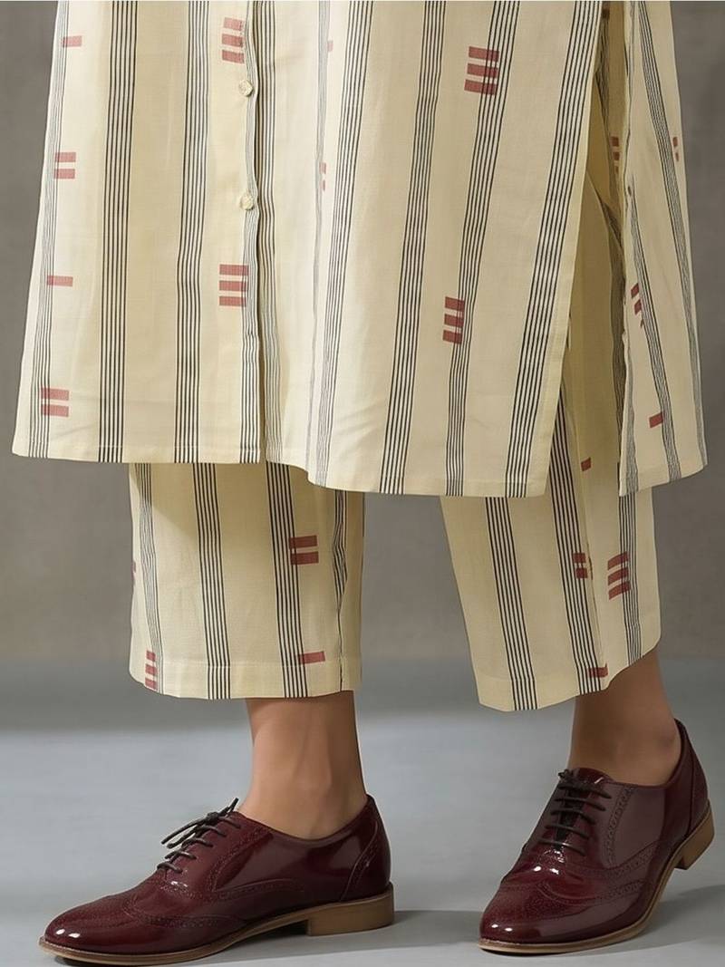 everyday workwear women striped regular cotton kurta with trousers
