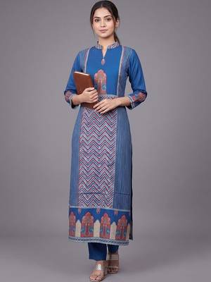 everyday workwear women ethnic motifs printed regular kurta with trousers 1