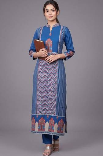 everyday workwear women ethnic motifs printed regular kurta with trousers