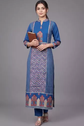 everyday workwear women ethnic motifs printed regular kurta with trousers