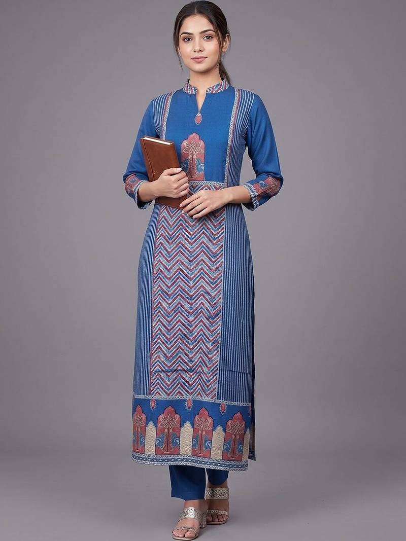 everyday workwear women ethnic motifs printed regular kurta with trousers