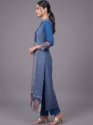 everyday workwear women ethnic motifs printed regular kurta with trousers 2