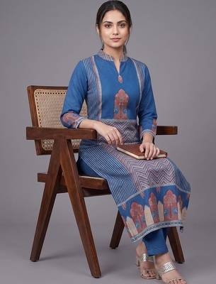 everyday workwear women ethnic motifs printed regular kurta with trousers 4