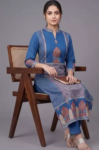 everyday workwear women ethnic motifs printed regular kurta with trousers