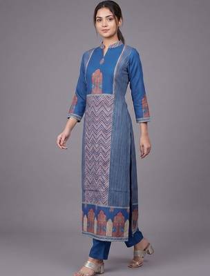 everyday workwear women ethnic motifs printed regular kurta with trousers 5