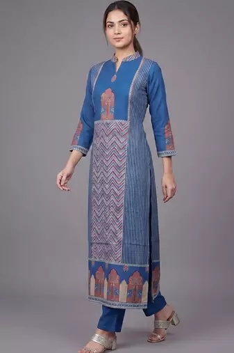 everyday workwear women ethnic motifs printed regular kurta with trousers